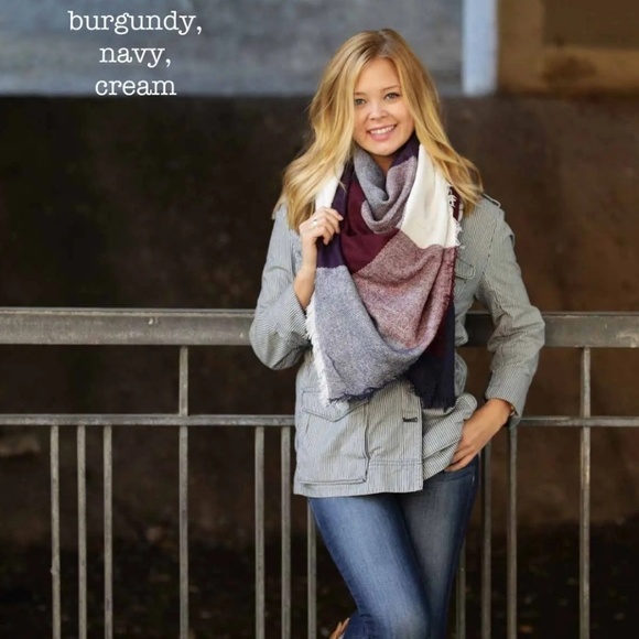 Burgundy, Navy & Creme Scarf - Picture 1 of 1
